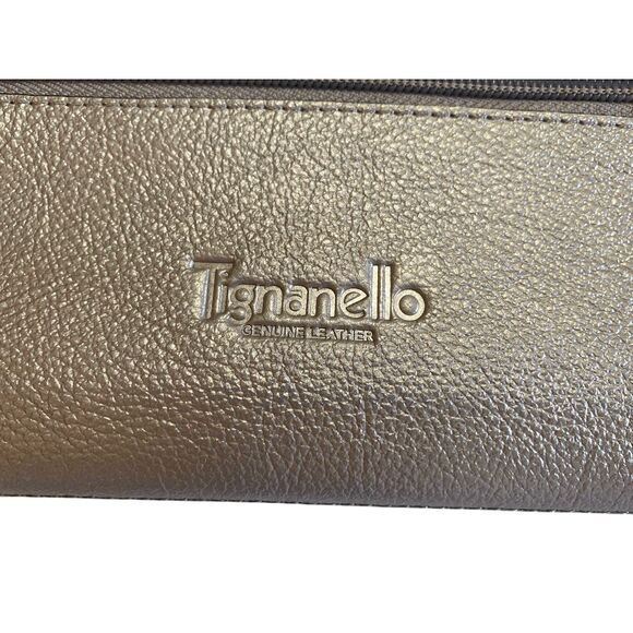 Tignanello Zip Around Wallet Metallic Gold Pebbled Leather - Picture 2 of 8